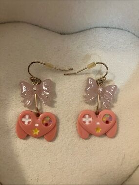 Pink Bow & Heart Game Controller Earrings for Kids